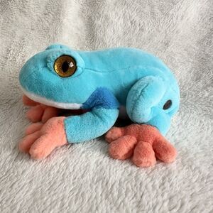 FAO Schwarz Sparklers Plush Dart Tree Frog Green Teal 8" Stuffed Animal